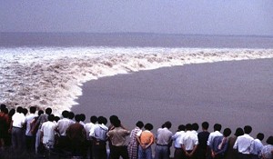 The Qiantang tidal river bore from the left bank.